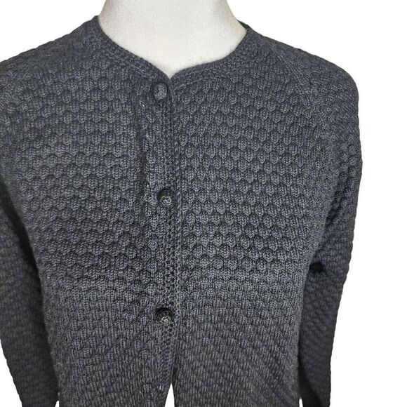 Vintage 50s Button Front Cardigan Wool Sweater Womens Size L Black Mid Century P - Picture 2 of 6